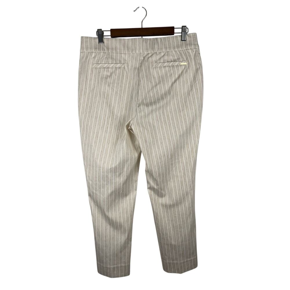 Anne Klein Womens L Tan White Stripe Straight Leg Trouser Business Office Resort - Picture 2 of 10
